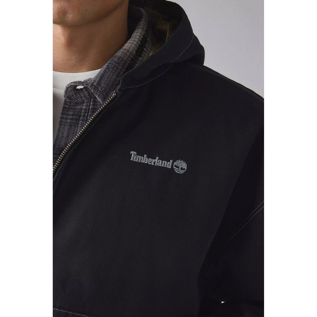 Timberland TB0A6HNY Washed-Duck Canvas Full Zip Hood Overshirt Jacket - Black