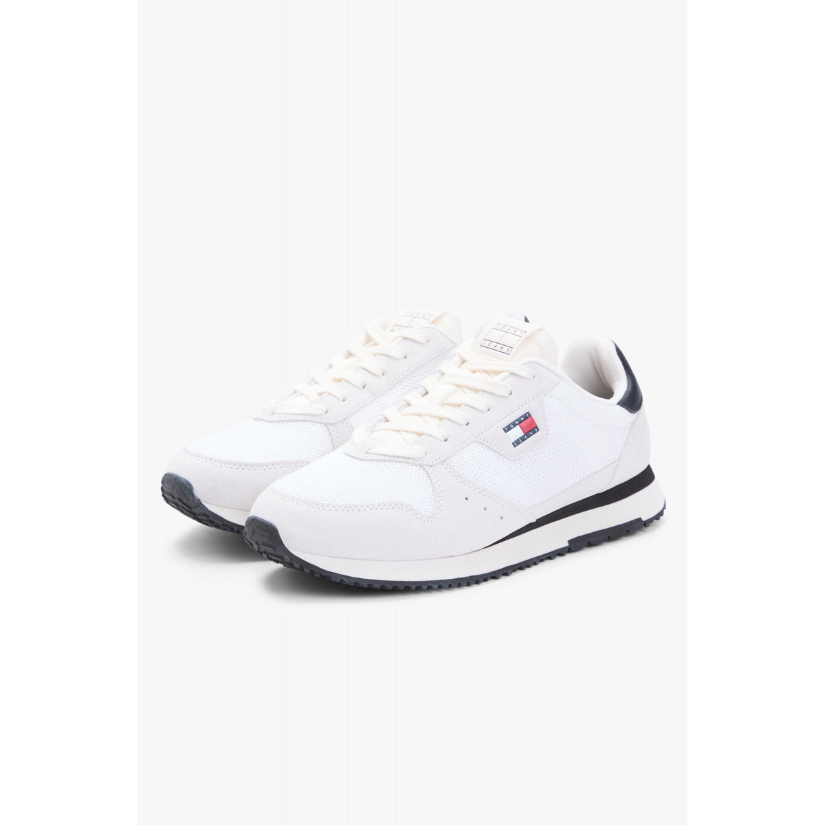 Tommy Jeans | EM01690 Eva Mixed Texture Fabric Leather Runner Style Trainer - White