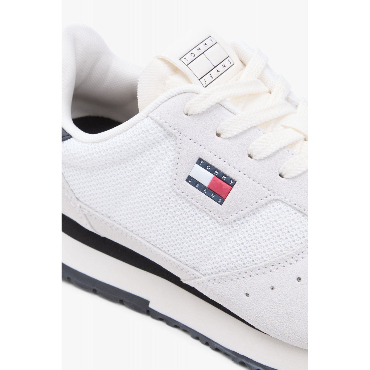 Tommy Jeans | EM01690 Eva Mixed Texture Fabric Leather Runner Style Trainer - White
