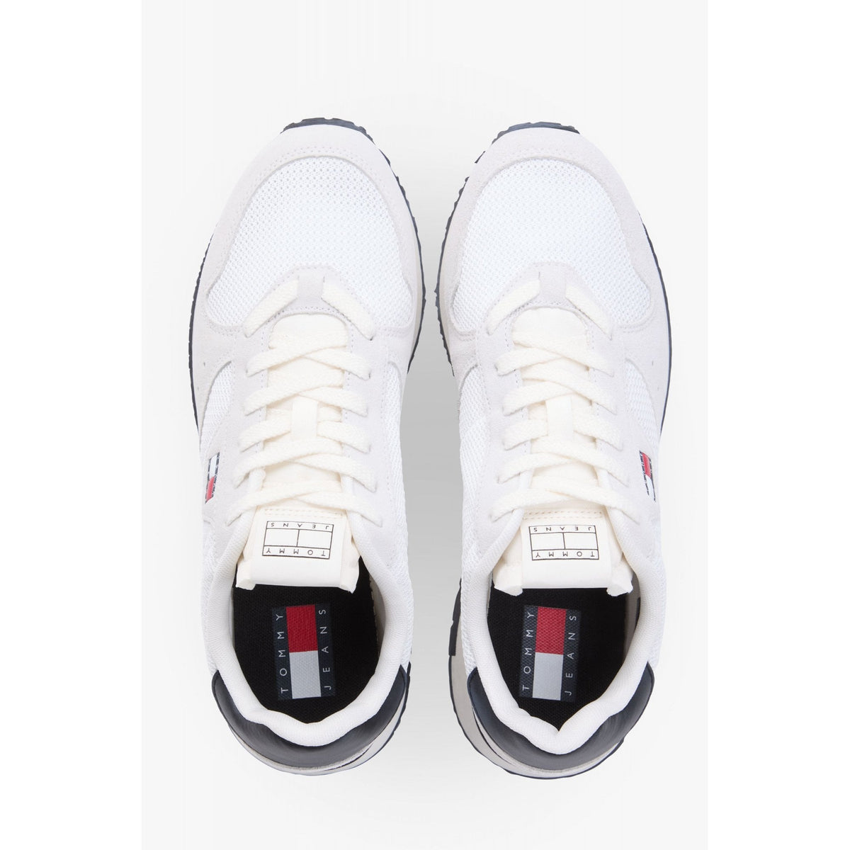 Tommy Jeans | EM01690 Eva Mixed Texture Fabric Leather Runner Style Trainer - White
