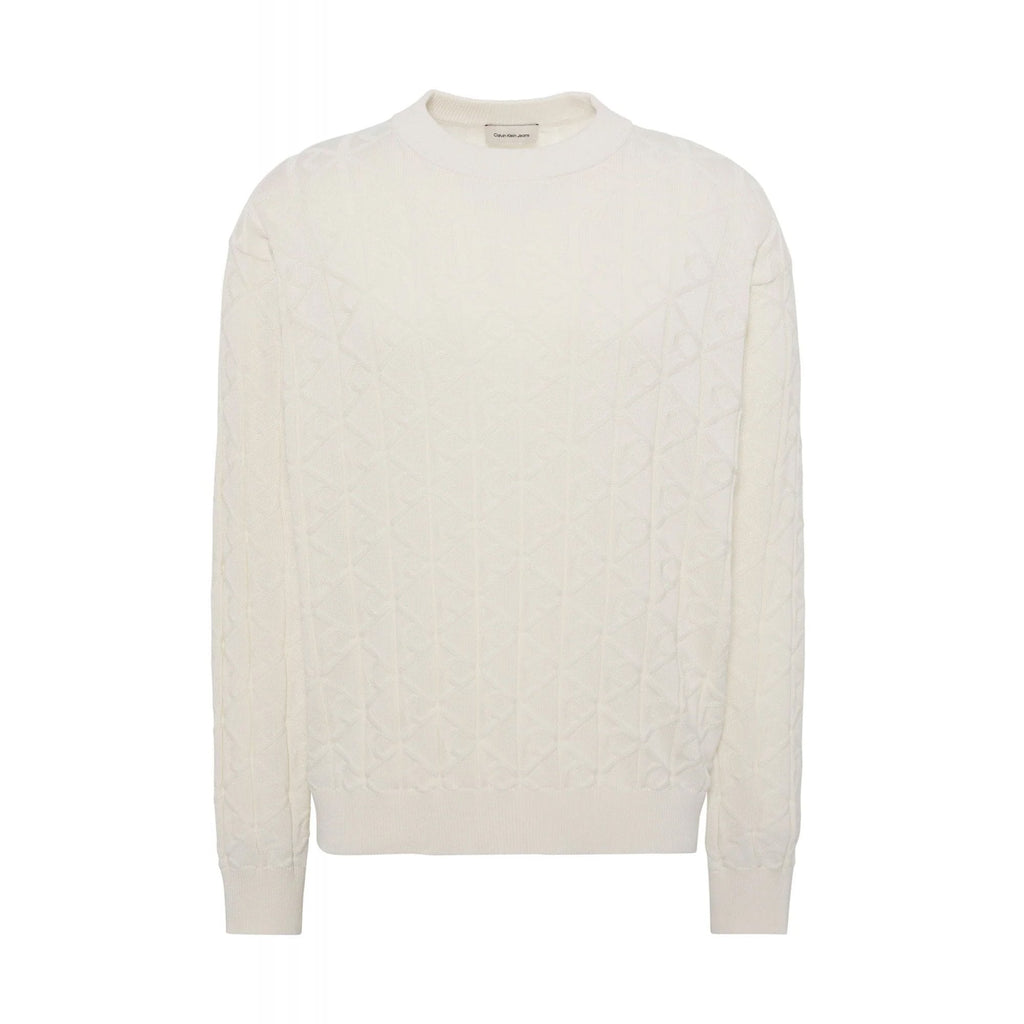 Calvin Klein Jeans | LV04RE301G Jacquard Pattern Cotton Knit Loose Fit Crew Jumper - Tofu