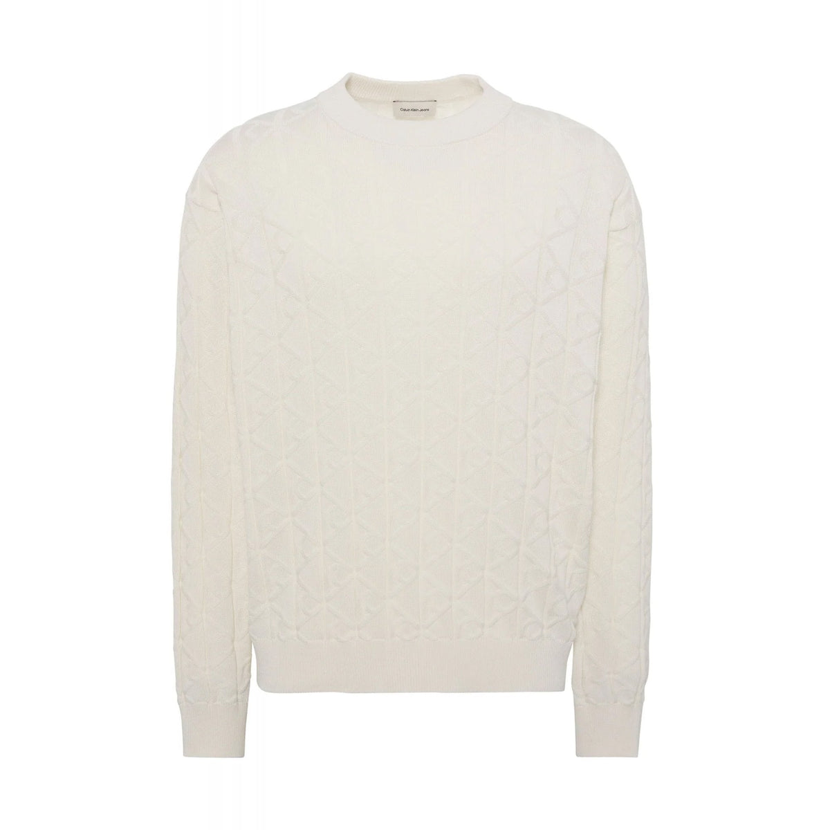 Calvin Klein Jeans | LV04RE301G Jacquard Pattern Cotton Knit Loose Fit Crew Jumper - Tofu