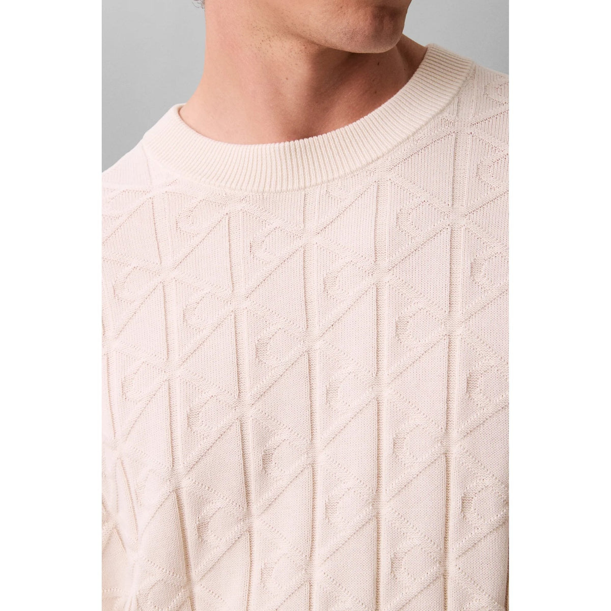 Calvin Klein Jeans | LV04RE301G Jacquard Pattern Cotton Knit Loose Fit Crew Jumper - Tofu