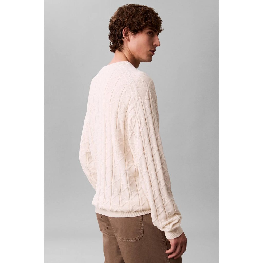 Calvin Klein Jeans | LV04RE301G Jacquard Pattern Cotton Knit Loose Fit Crew Jumper - Tofu