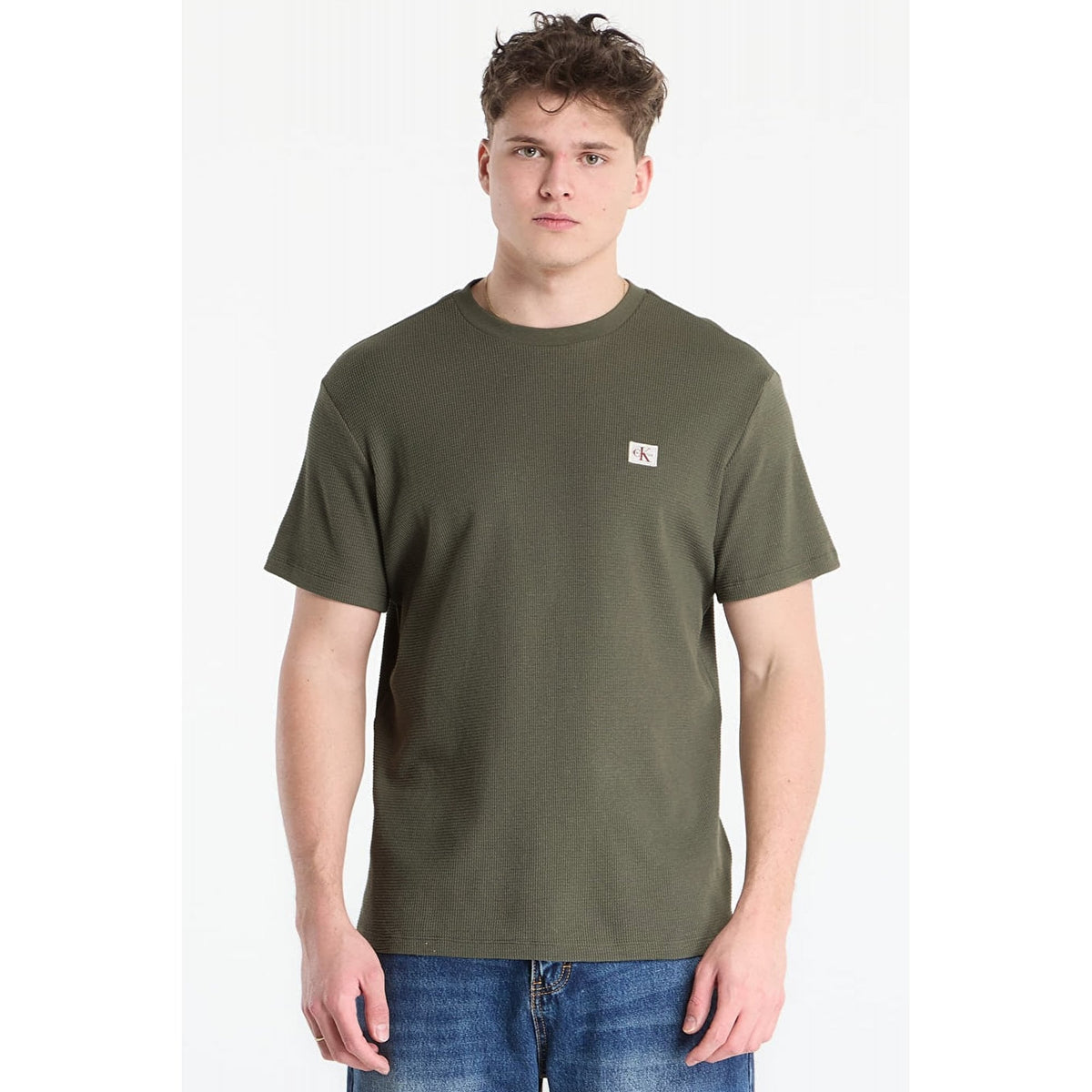 Calvin Klein Jeans | LV04RD008G Textured Waffle Woven Badge Logo Half-Sleeve T-Shirt