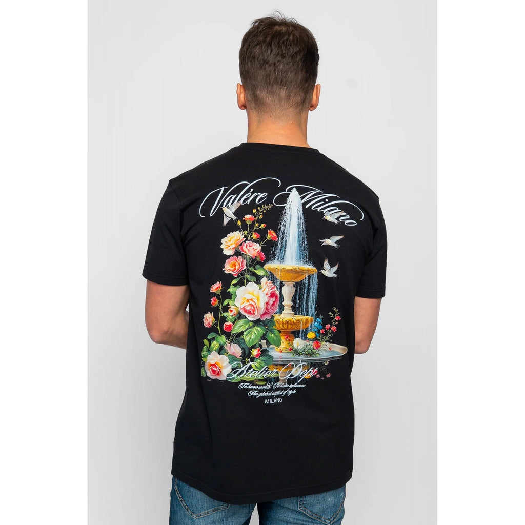 Valere Milano | Tanaro VM-322 Digital Fountain Flower Accents Graphic Print Half Sleeve T-Shirt