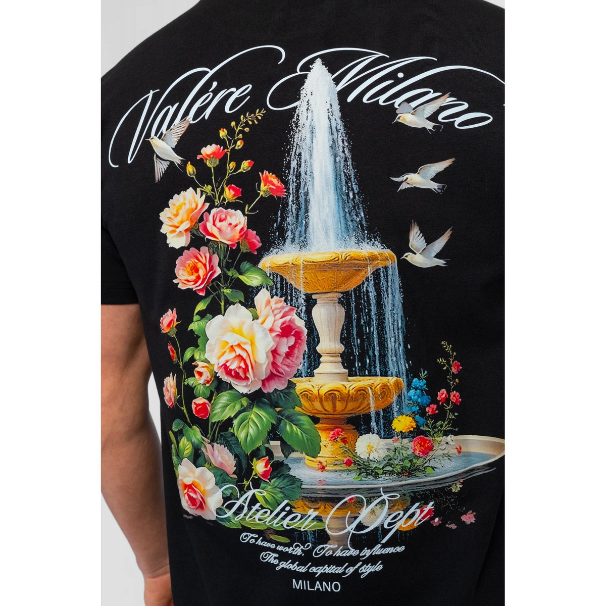 Valere Milano | Tanaro VM-322 Digital Fountain Flower Accents Graphic Print Half Sleeve T-Shirt