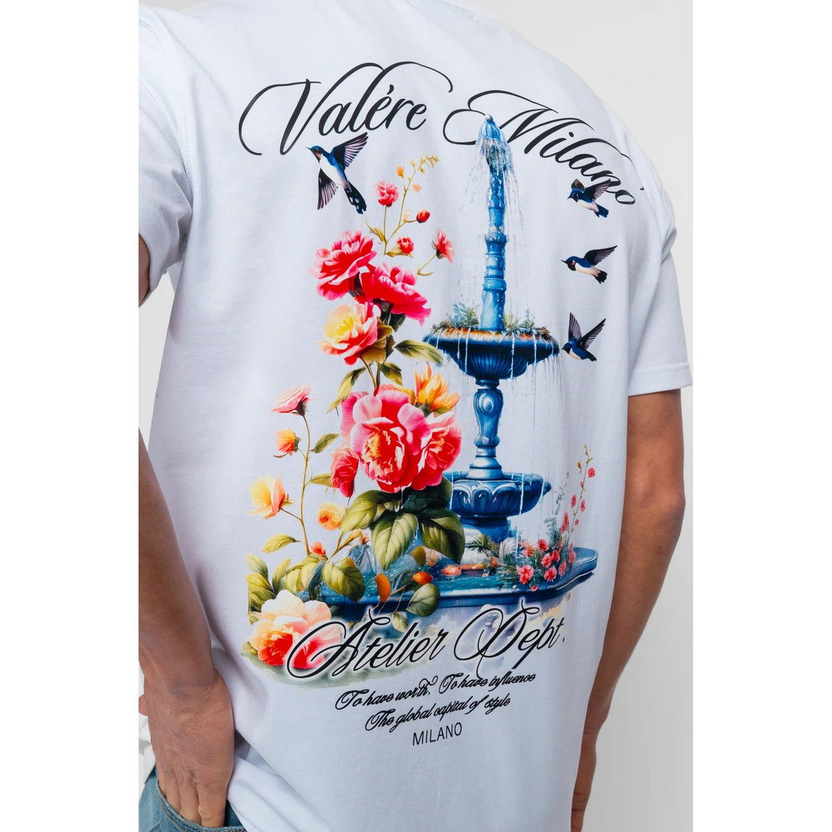 Valere Milano | Tanaro VM-322 Digital Fountain Flower Accents Graphic Print Half Sleeve T-Shirt