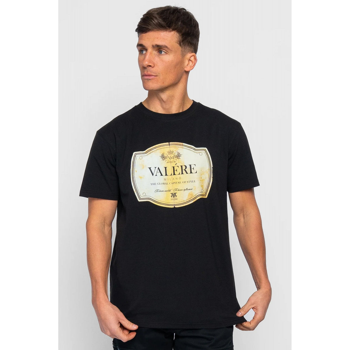 Valere Milano | Cartizze VM-318 Antique Style Graphic Print Half Sleeve T-Shirt - Black