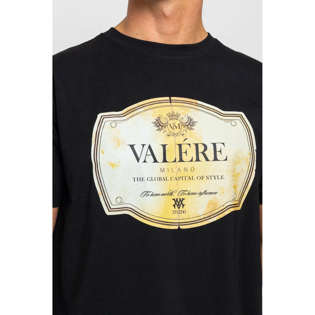 Valere Milano | Cartizze VM-318 Antique Style Graphic Print Half Sleeve T-Shirt - Black