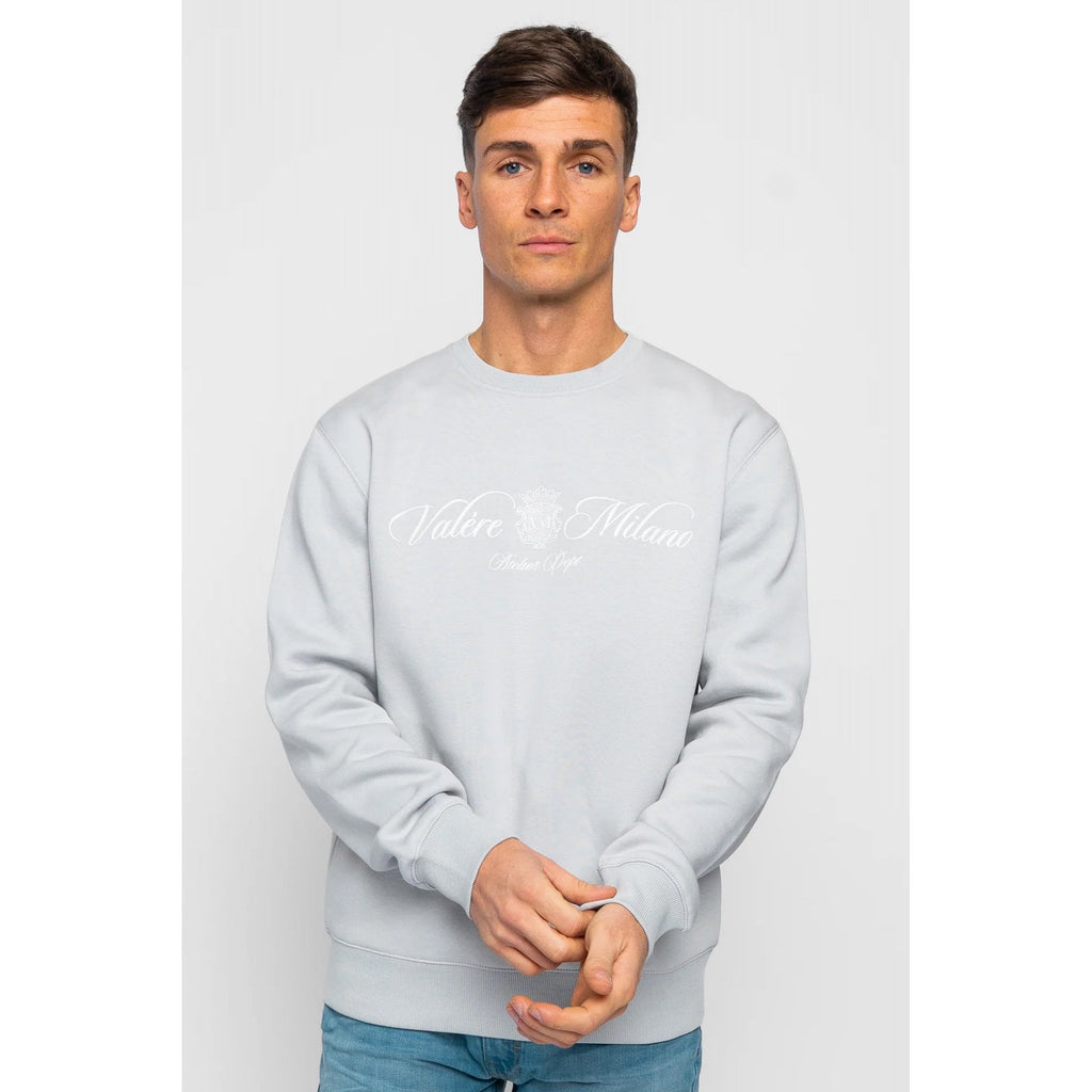 Valere Milano | Devero VM-329 Signature Script Logo Print Sweat Top - Grey