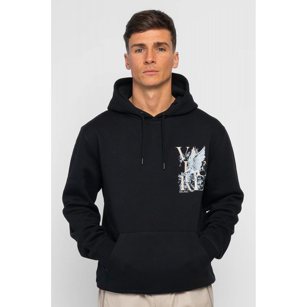 Valere Milano | Ciro VM-122 Digital Angel Graphic Print Overhead Hood Top - Black