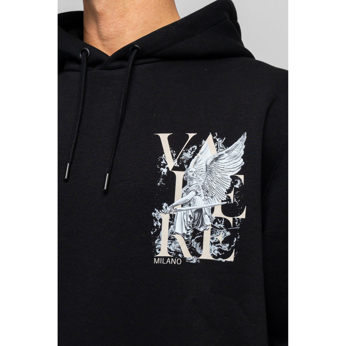Valere Milano | Ciro VM-122 Digital Angel Graphic Print Overhead Hood Top - Black