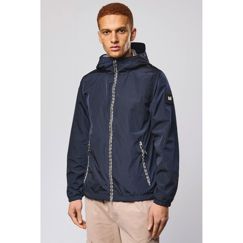 Weekend Offender JK1B20 Campania Lightweight Windbreaker Nylon Hood Overshirt Jacket - Navy