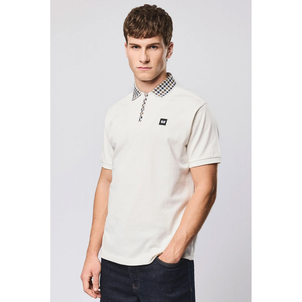 Weekend Offender PO1B03 Tipasa 1/4 Zip Contrast Check Detail Pique Polo Half Sleeve T-Shirt
