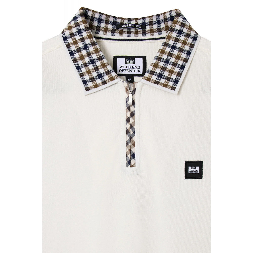 Weekend Offender PO1B03 Tipasa 1/4 Zip Contrast Check Detail Pique Polo Half Sleeve T-Shirt
