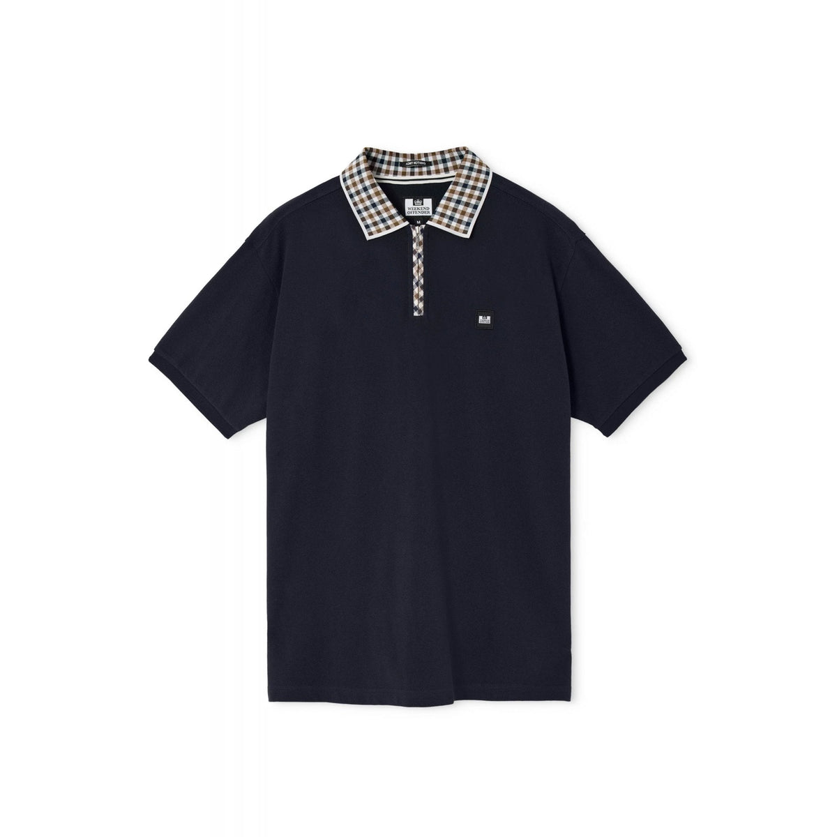 Weekend Offender PO1B03 Tipasa 1/4 Zip Contrast Check Detail Pique Polo Half Sleeve T-Shirt