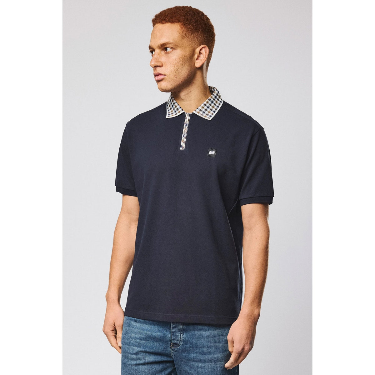 Weekend Offender PO1B03 Tipasa 1/4 Zip Contrast Check Detail Pique Polo Half Sleeve T-Shirt