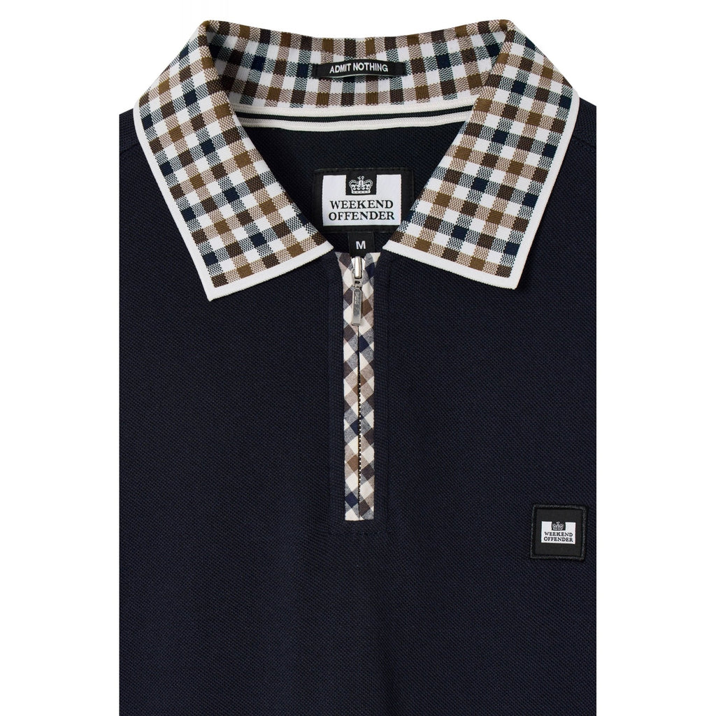 Weekend Offender PO1B03 Tipasa 1/4 Zip Contrast Check Detail Pique Polo Half Sleeve T-Shirt