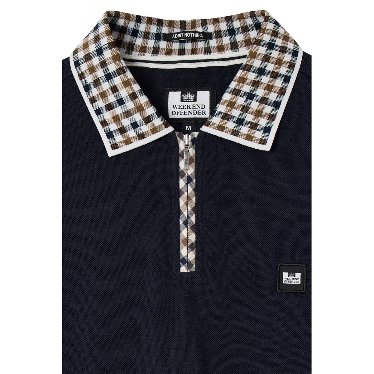 Weekend Offender PO1B03 Tipasa 1/4 Zip Contrast Check Detail Pique Polo Half Sleeve T-Shirt
