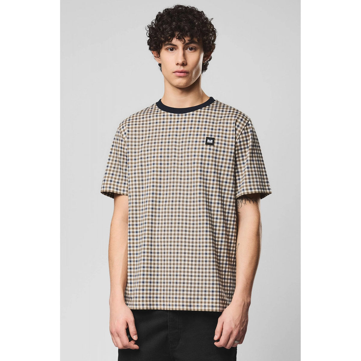 Weekend Offender TS1B09 Trimmer Ringer Crew All-Over Mid-House Check Half Sleeve T-Shirt