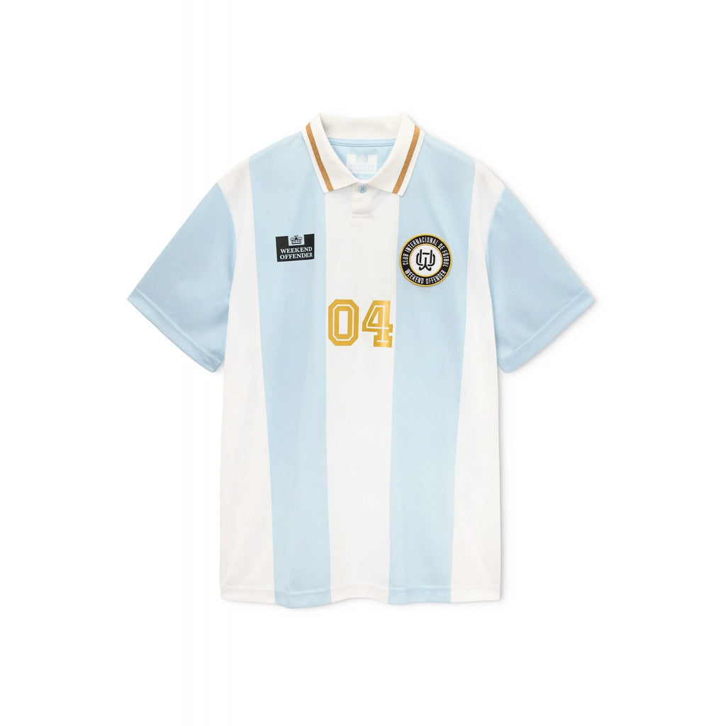 Weekend Offender FS1B10 Moulay Football Retro Stripe Tipped Collar Polo T-Shirt - Sky/White