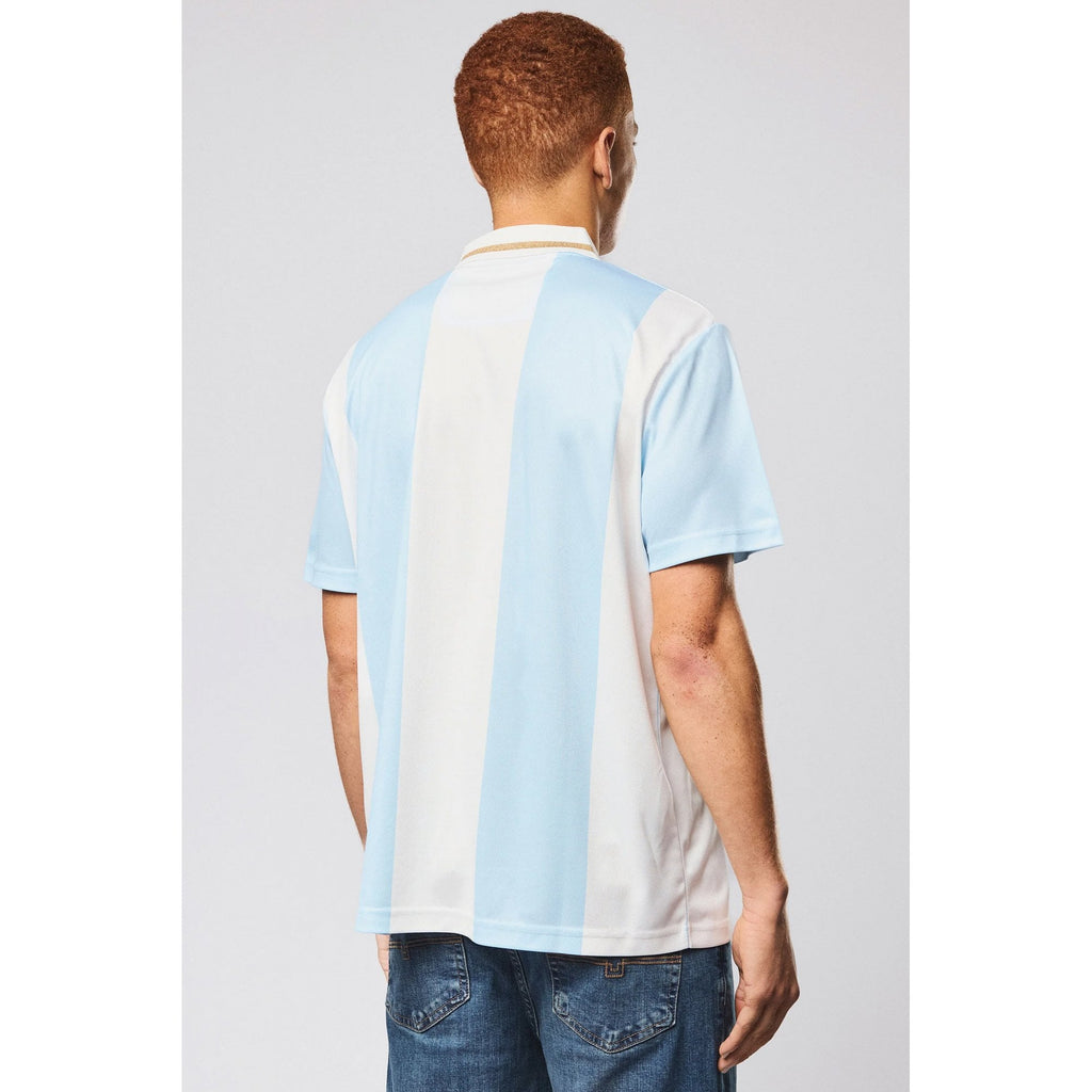 Weekend Offender FS1B10 Moulay Football Retro Stripe Tipped Collar Polo T-Shirt - Sky/White