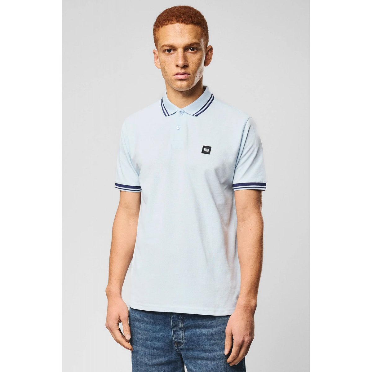 Weekend Offender PO1B09 Levanto Contrast Stripe Tipping Pique Polo Half Sleeve T-Shirt - Sky