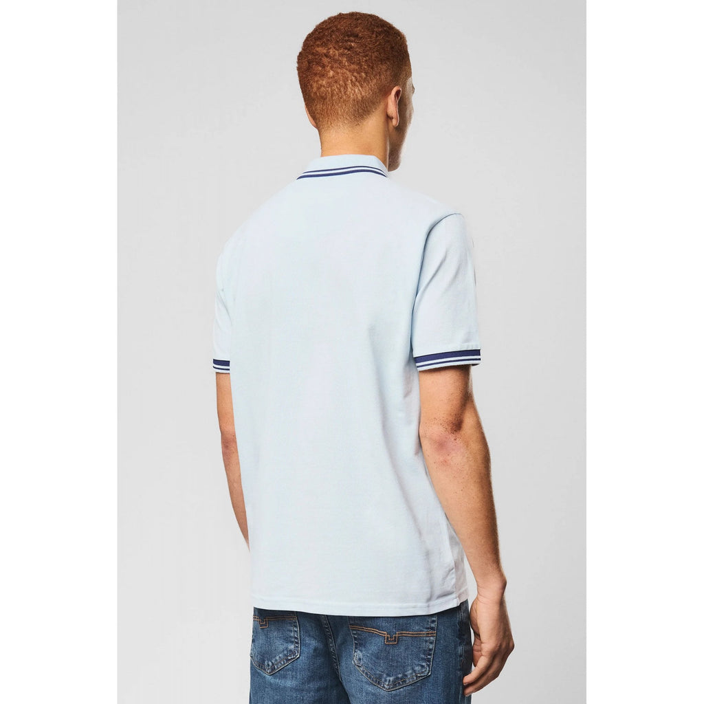 Weekend Offender PO1B09 Levanto Contrast Stripe Tipping Pique Polo Half Sleeve T-Shirt - Sky