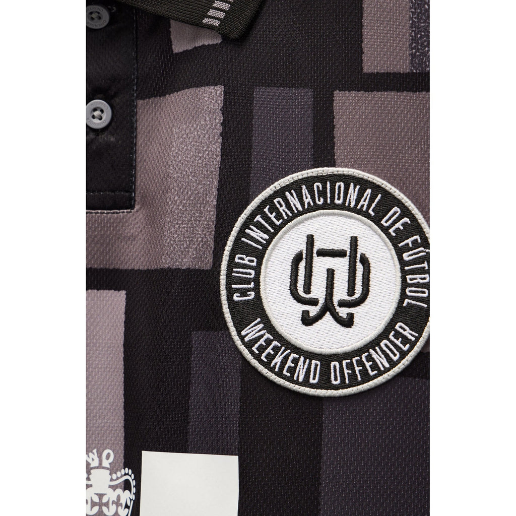 Weekend Offender FS1B11 Kiffan Football Geometric Pattern Tipped Collar Polo T-Shirt - Black