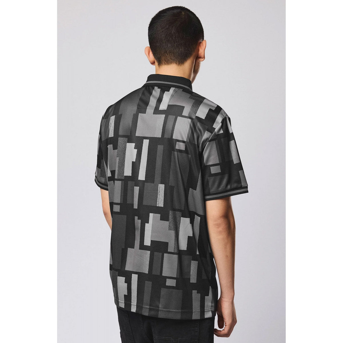 Weekend Offender FS1B11 Kiffan Football Geometric Pattern Tipped Collar Polo T-Shirt - Black