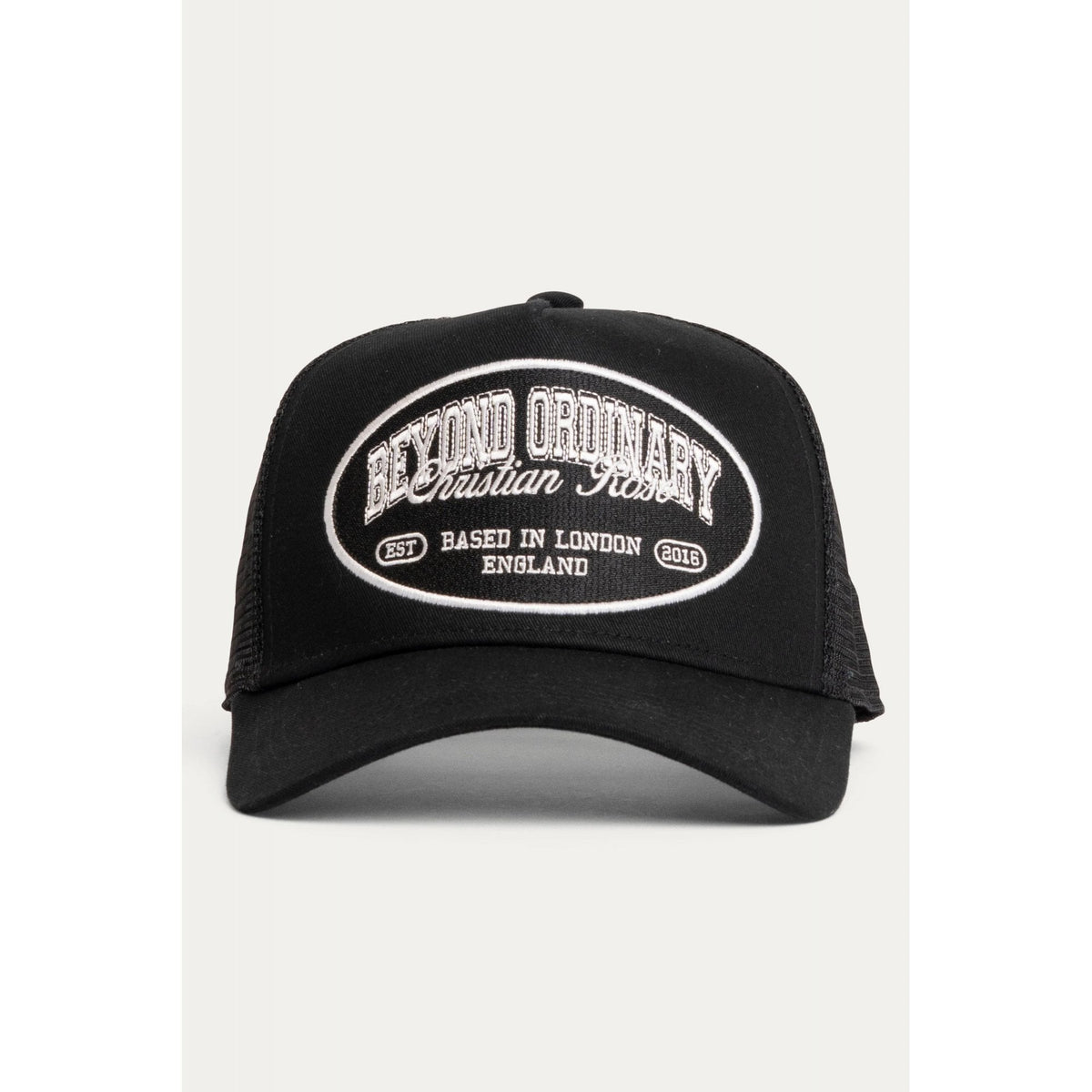 Christian Rose | CR046 Beyond Ordinary Oval Emblem Trucker Mesh Baseball Cap