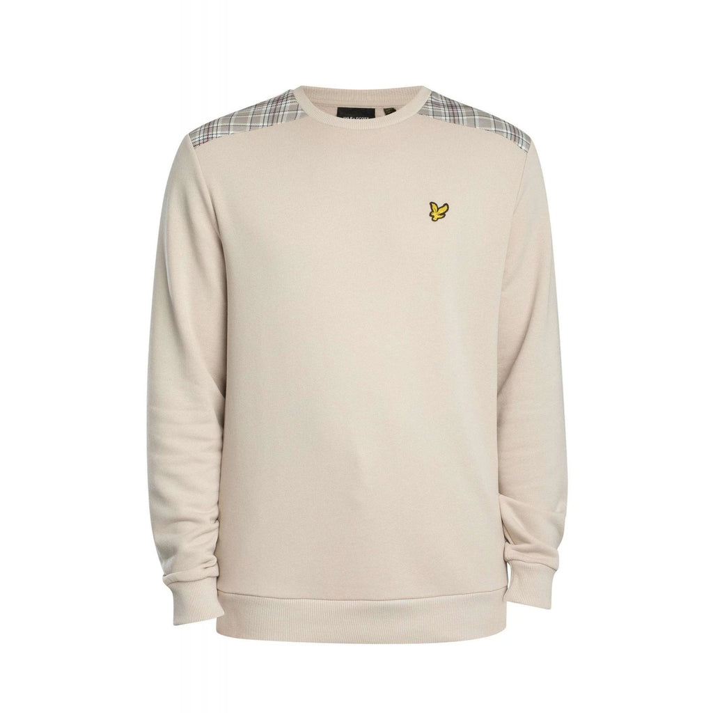 Lyle & Scott | ML2597V Contrast Check Shoulder Panel Cotton Crew Neck Sweat Top - Beige Cove