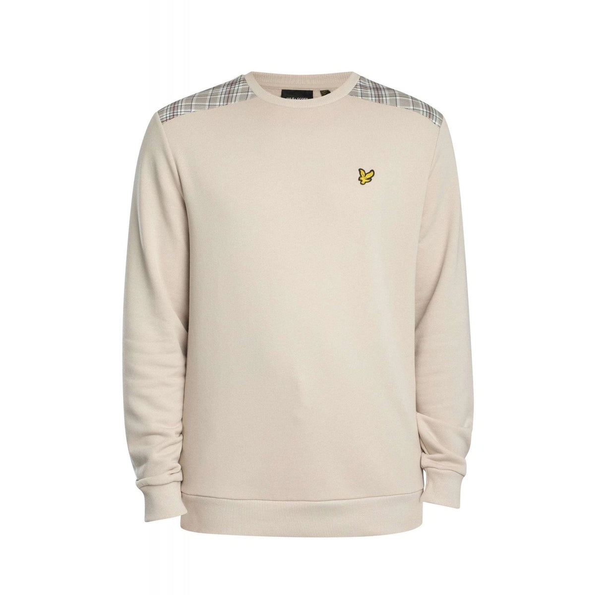 Lyle & Scott | ML2597V Contrast Check Shoulder Panel Cotton Crew Neck Sweat Top - Beige Cove