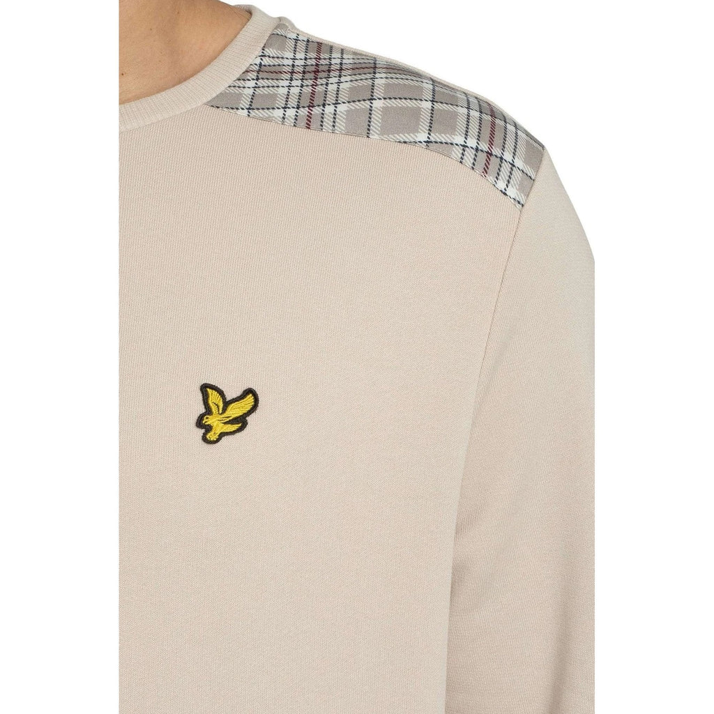 Lyle & Scott | ML2597V Contrast Check Shoulder Panel Cotton Crew Neck Sweat Top - Beige Cove