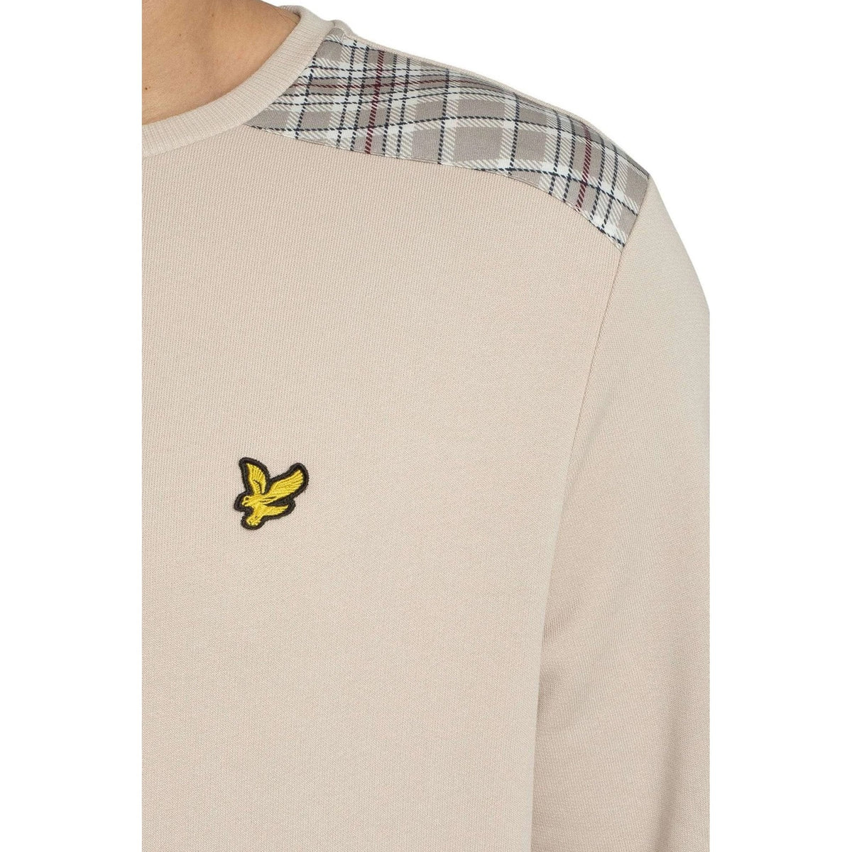 Lyle & Scott | ML2597V Contrast Check Shoulder Panel Cotton Crew Neck Sweat Top - Beige Cove