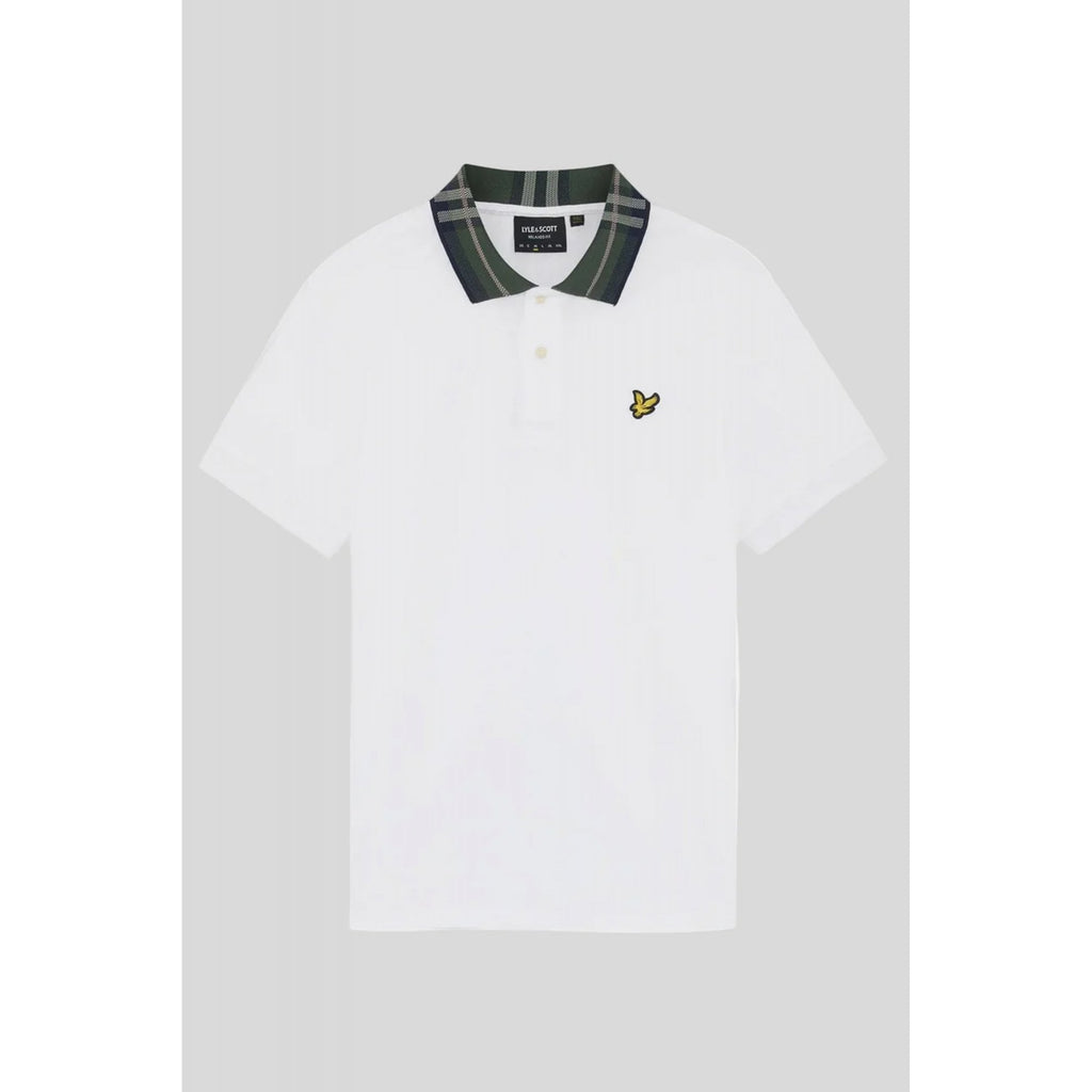 Lyle & Scott SP2403V Tartan Contrast Check Collar Pique Polo T-Shirt - White