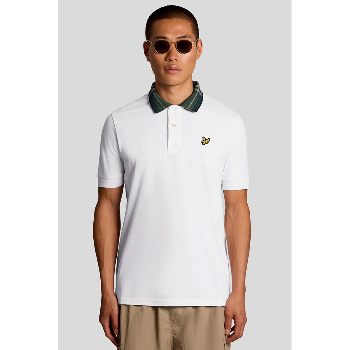 Lyle & Scott SP2403V Tartan Contrast Check Collar Pique Polo T-Shirt - White