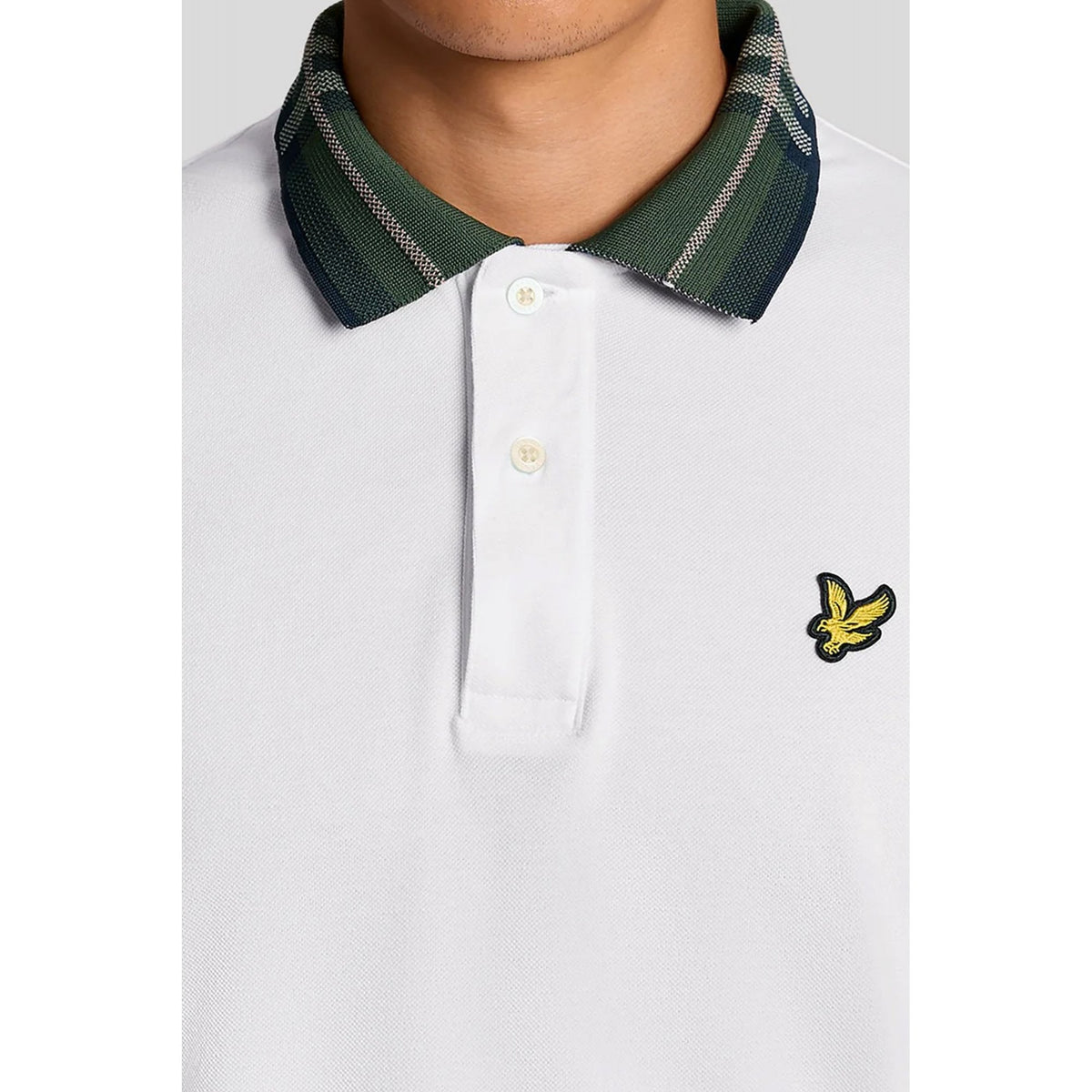Lyle & Scott SP2403V Tartan Contrast Check Collar Pique Polo T-Shirt - White