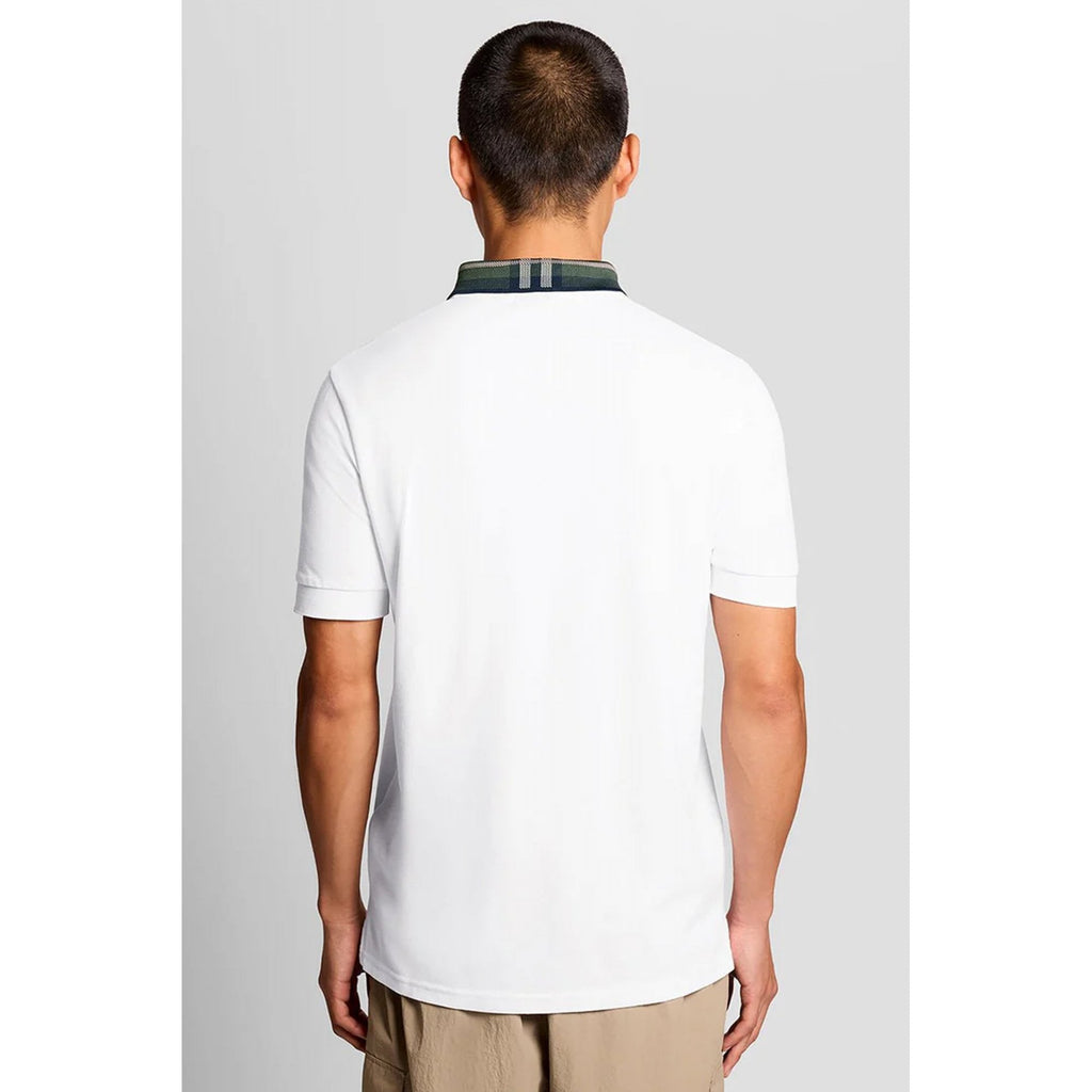 Lyle & Scott SP2403V Tartan Contrast Check Collar Pique Polo T-Shirt - White