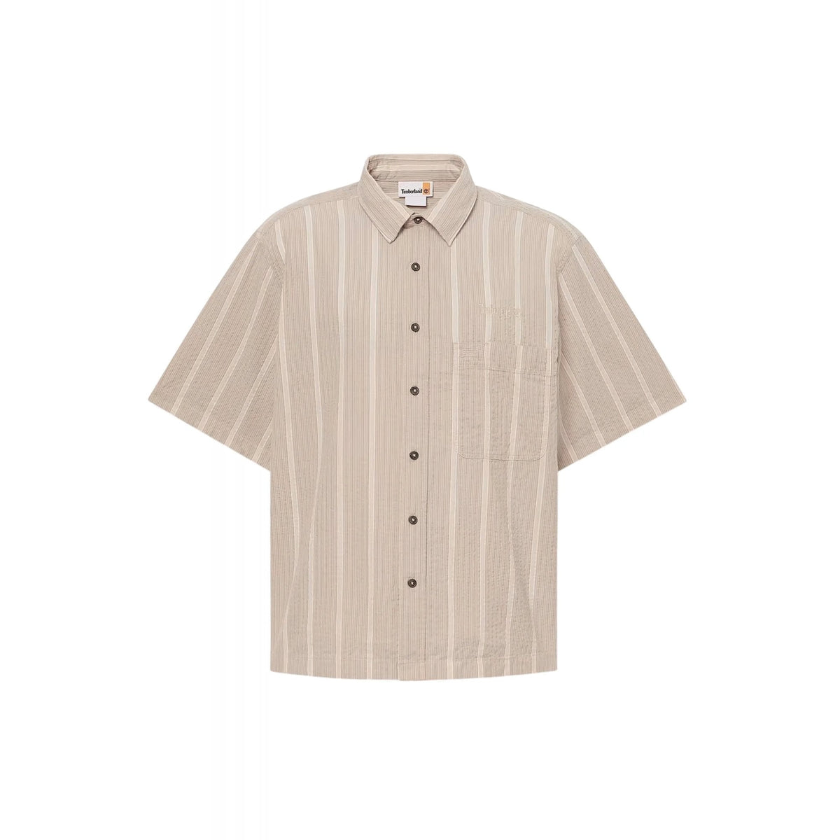 Timberland TB0A5M6V Lightweight Striped Woven Fabric Relaxed Fit Short Sleeve Shirt - Stone