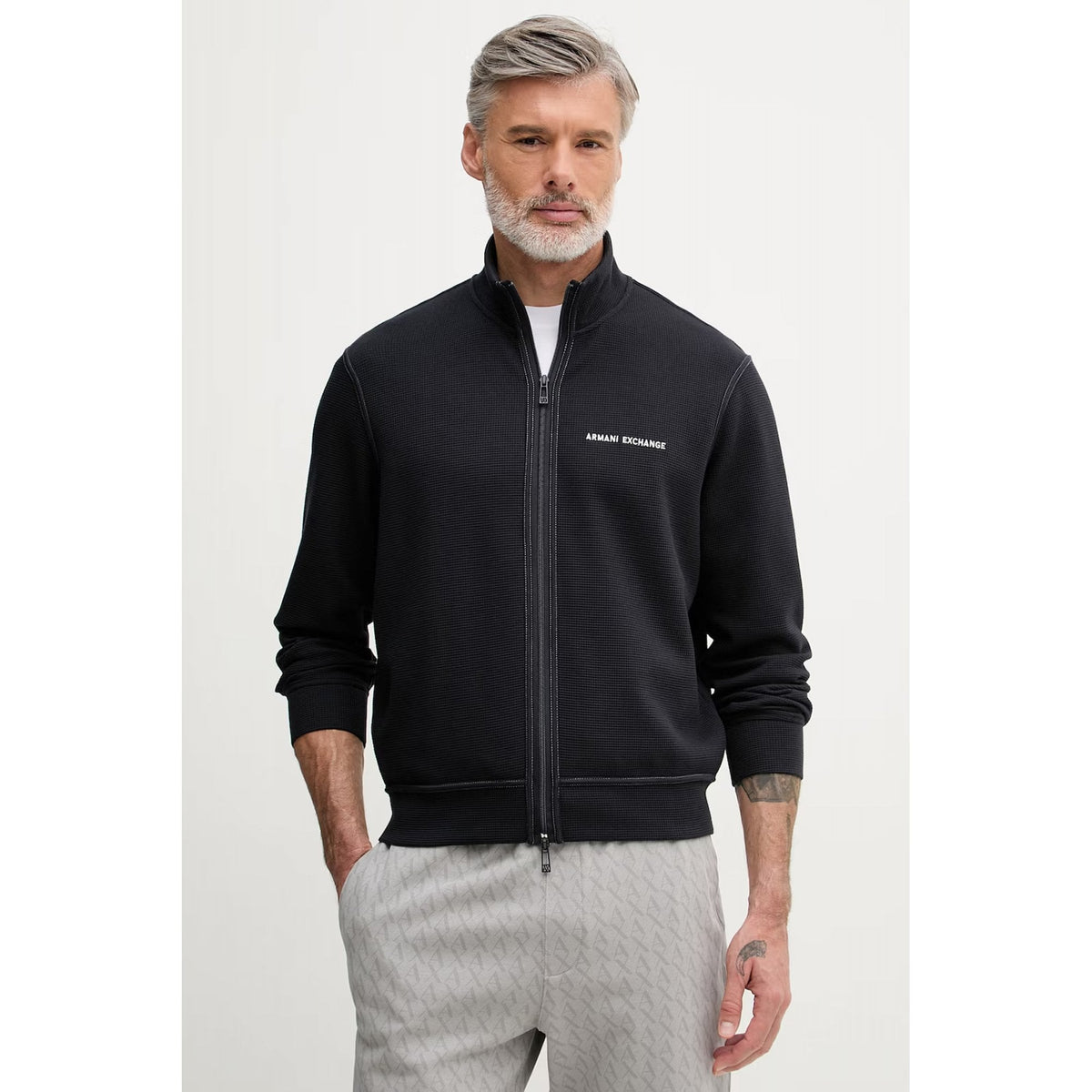 Armani Exchange | AX XM002327 AF21870 Felpa Waffle Textured Full Zip Track Top - Dark Navy