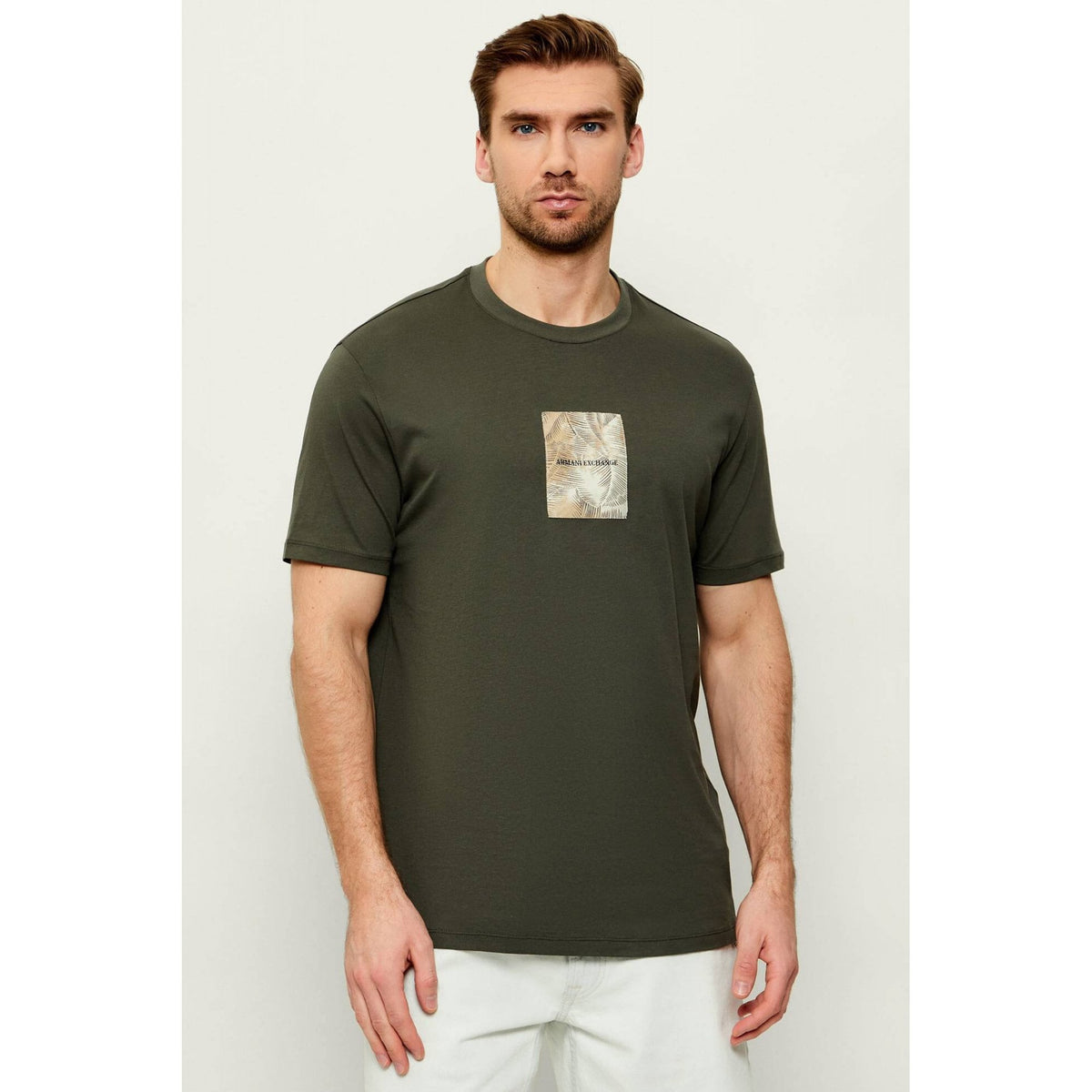 Armani Exchange | AX XM002501 AF10356 Leafy Centre Print Design Half Sleeve T-Shirt - Khaki