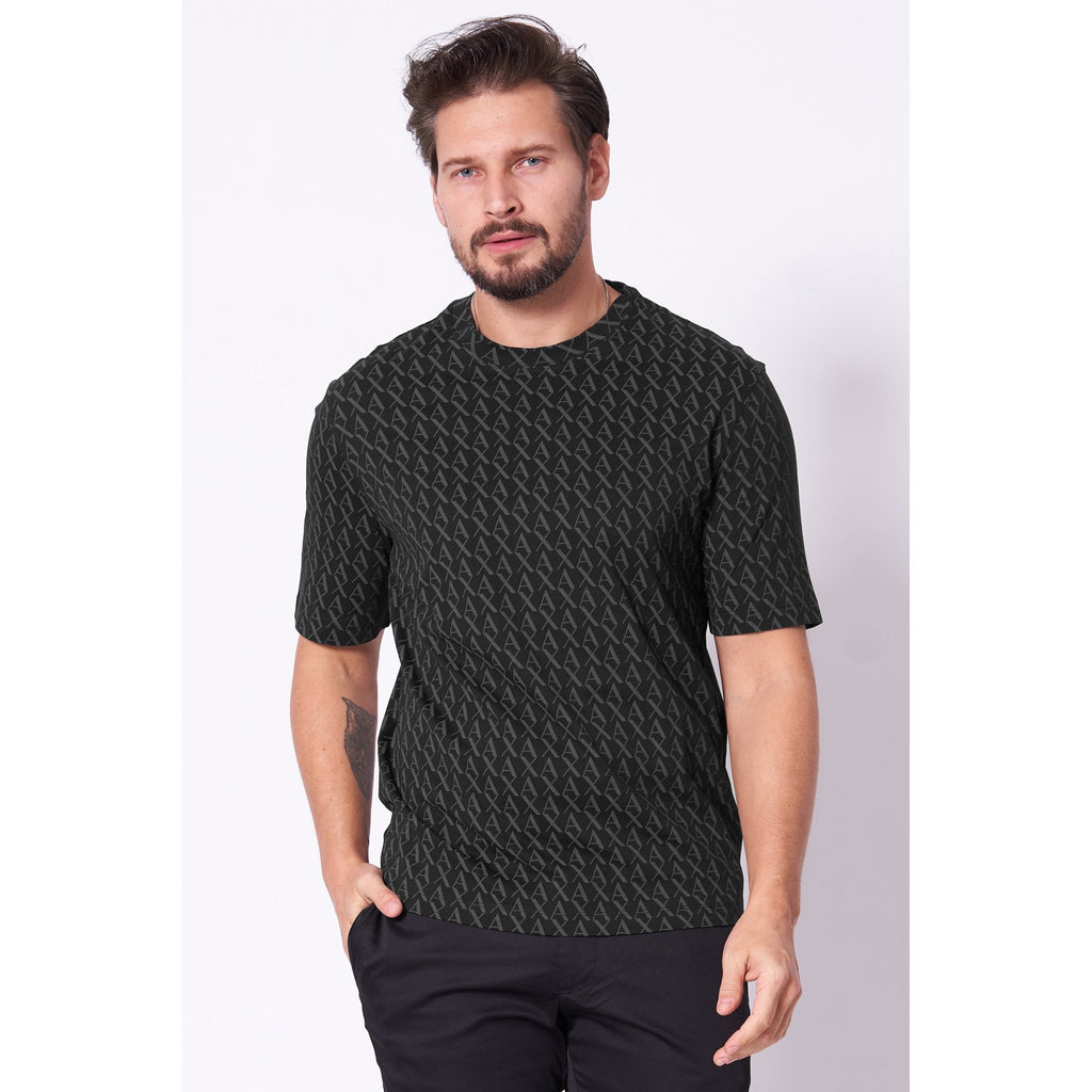 Armani Exchange | AX XM001228 AF103569 All-Over Logo Print Design Half Sleeve T-Shirt - Black