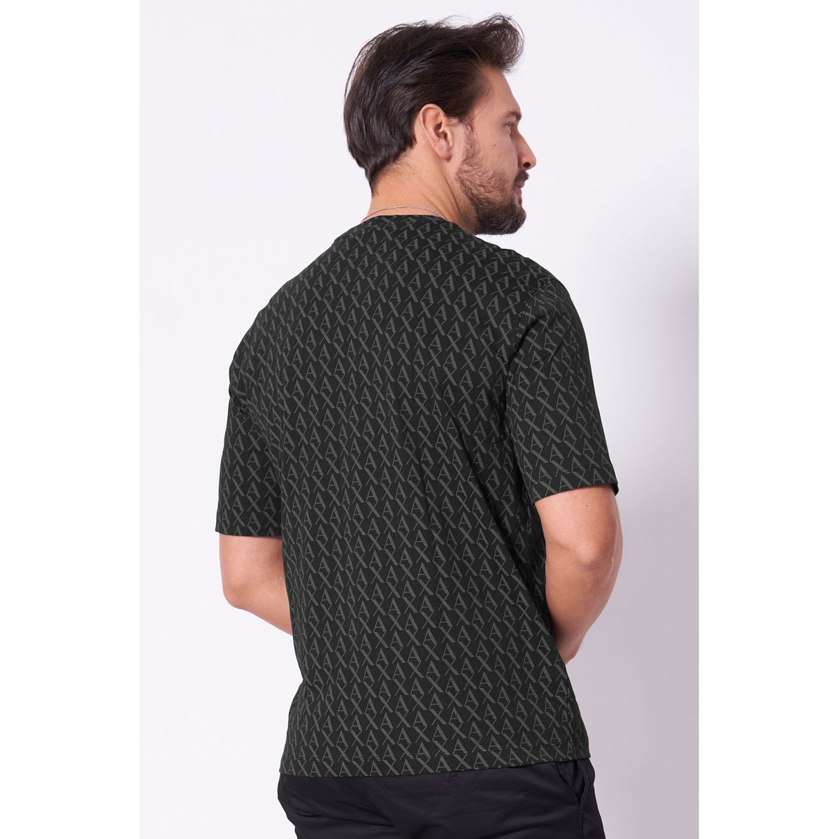 Armani Exchange | AX XM001228 AF103569 All-Over Logo Print Design Half Sleeve T-Shirt - Black