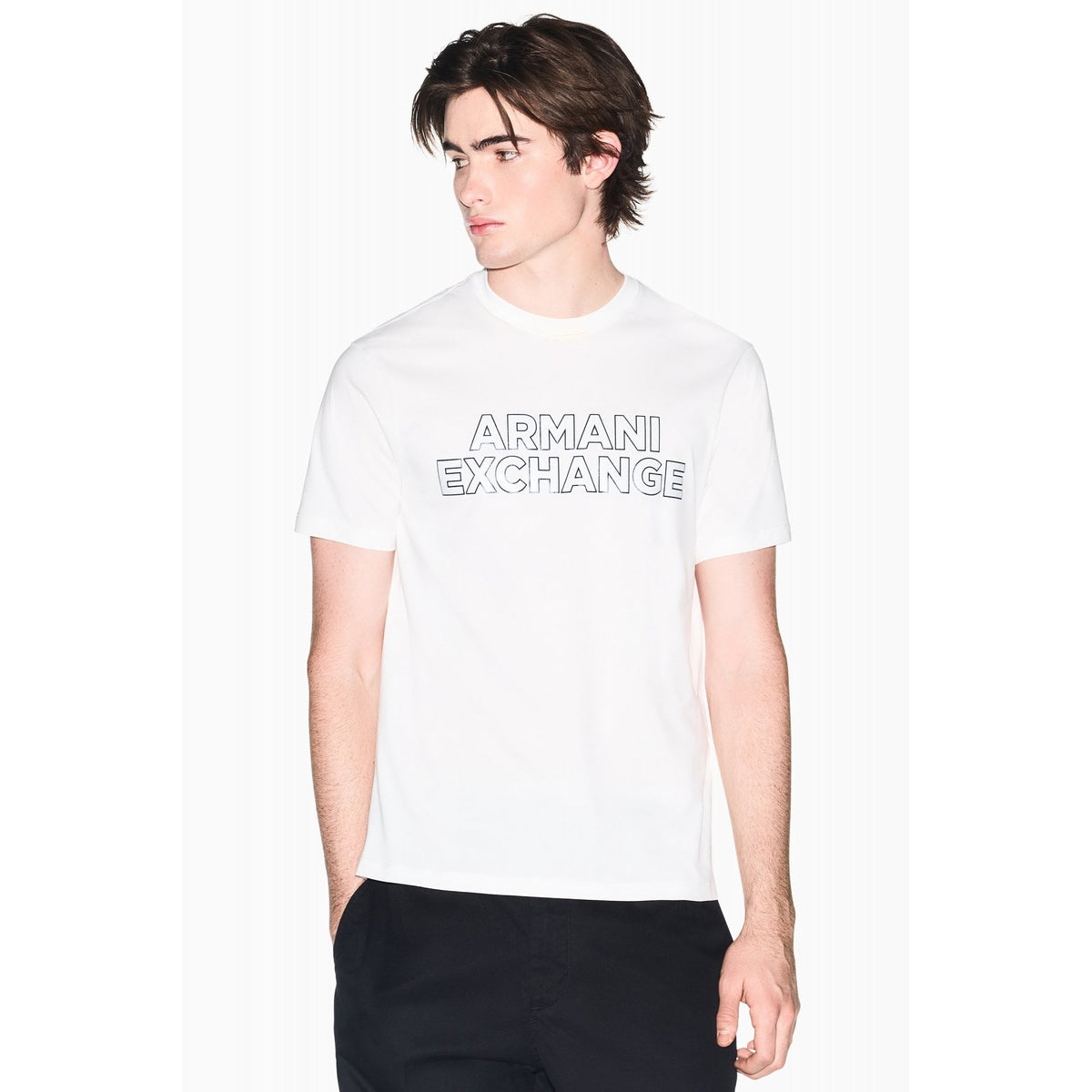 Armani Exchange | AX XM002413 AF10361 Embossed Rubbery Logo Design Half Sleeve T-Shirt - White