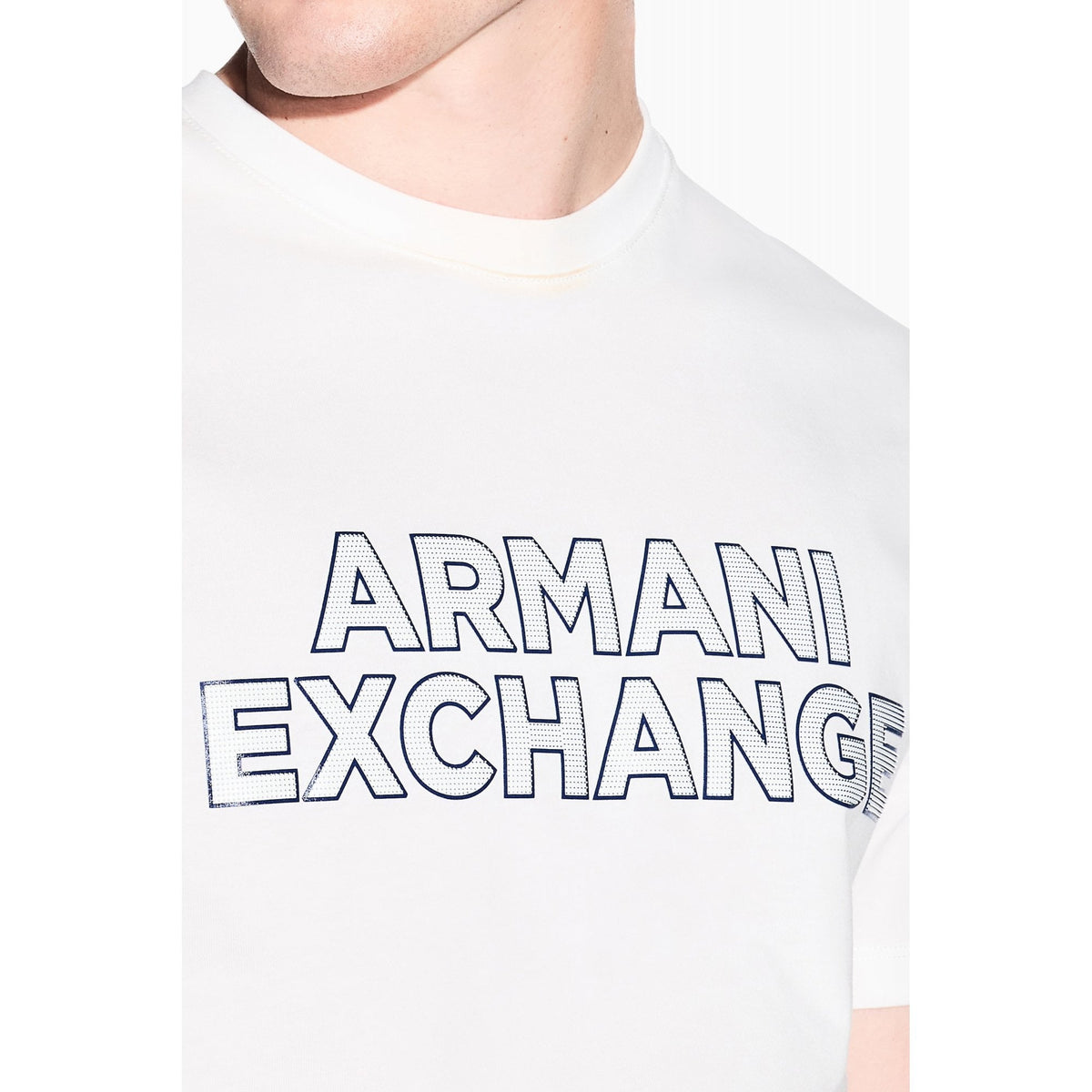Armani Exchange | AX XM002413 AF10361 Embossed Rubbery Logo Design Half Sleeve T-Shirt - White
