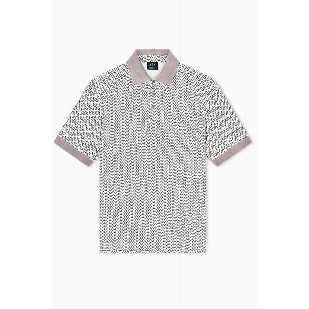 Armani Exchange | AX XM002015 AF10366 Repeat All-Over Logo Design Polo T-Shirt - Grey/Beige