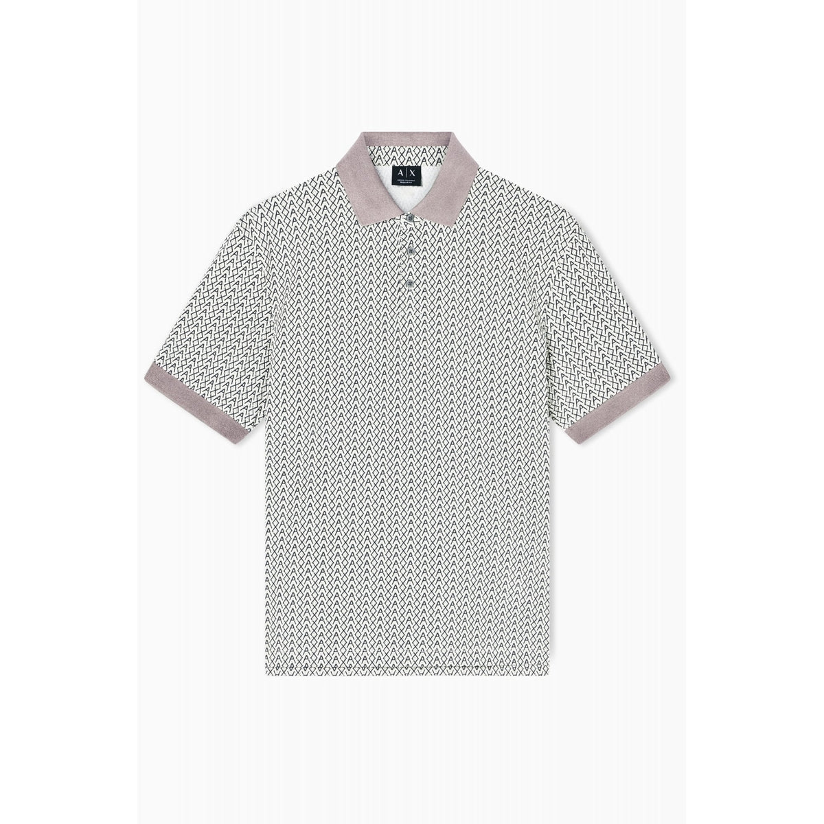 Armani Exchange | AX XM002015 AF10366 Repeat All-Over Logo Design Polo T-Shirt - Grey/Beige