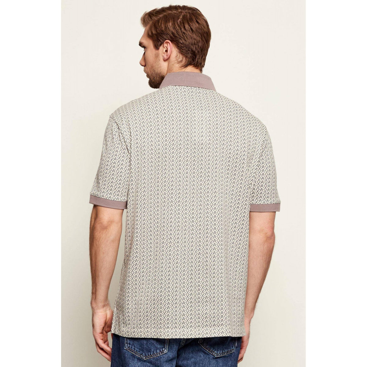 Armani Exchange | AX XM002015 AF10366 Repeat All-Over Logo Design Polo T-Shirt - Grey/Beige